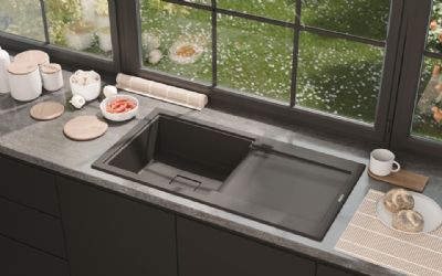 GRANMASTER WATERFALL 100 INSET TITAN GREY QUARTZ SINGLE BOWL SINGLE DRAINER SINK, GRA0112 GRANMASTER WATERFALL 100 INSET TITAN GREY QUARTZ SINGLE BOWL SINGLE DRAINER SINK, GRA0112